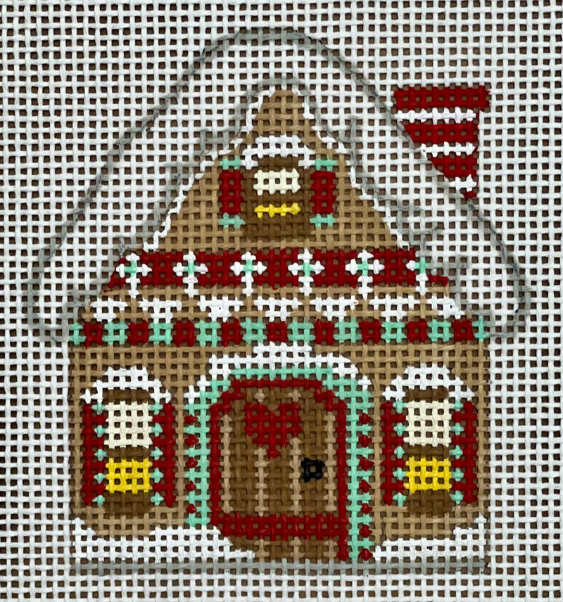 Gingerbread House Ornament -  Horizontal Striped Chimney