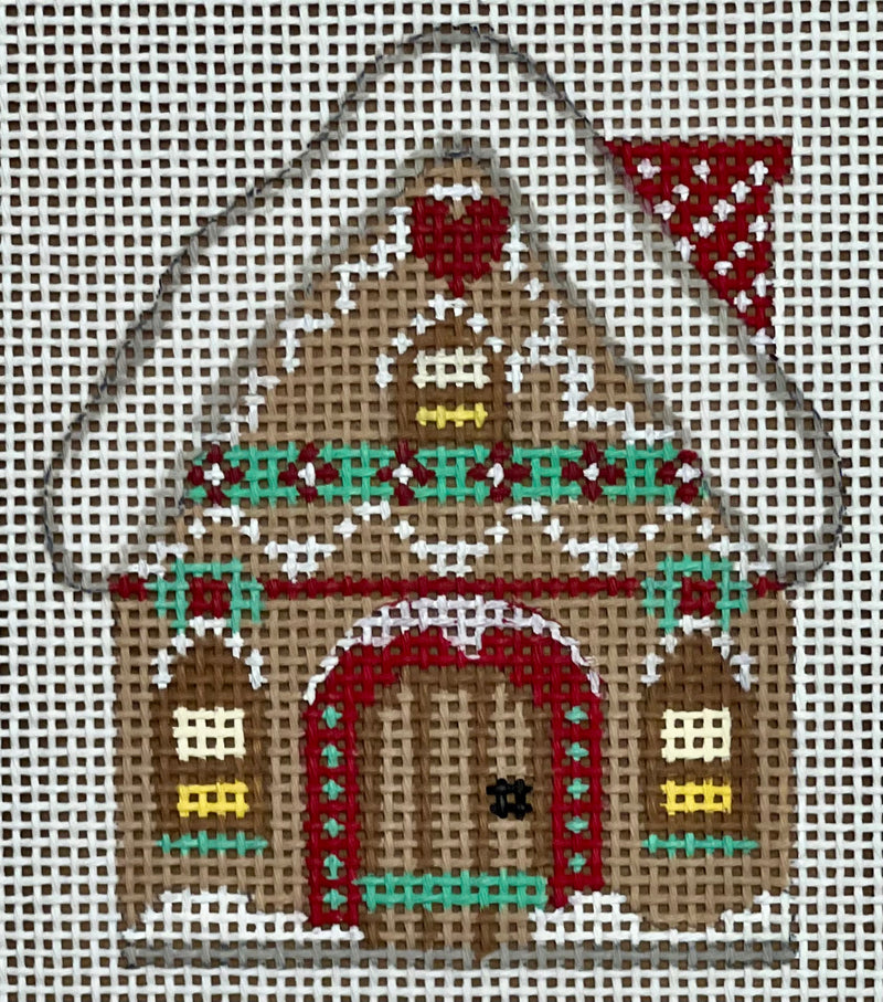 Gingerbread House Ornament -  Diagonal Striped Chimney