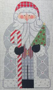 Father Christmas - Grey holding Tree and Candy Cane