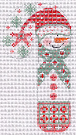 Snowman Blue Snowflakes Candy Cane