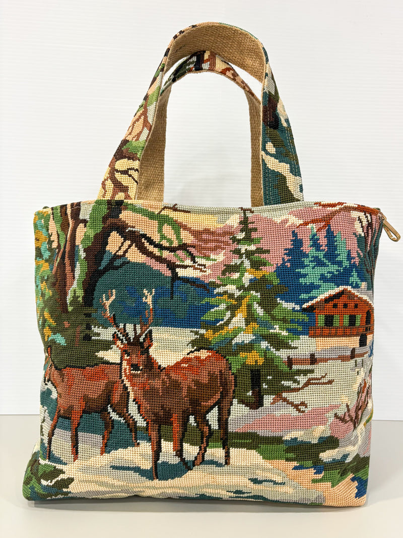 Snow Deer Tote - Bespoke Needlepoint Bag Collection