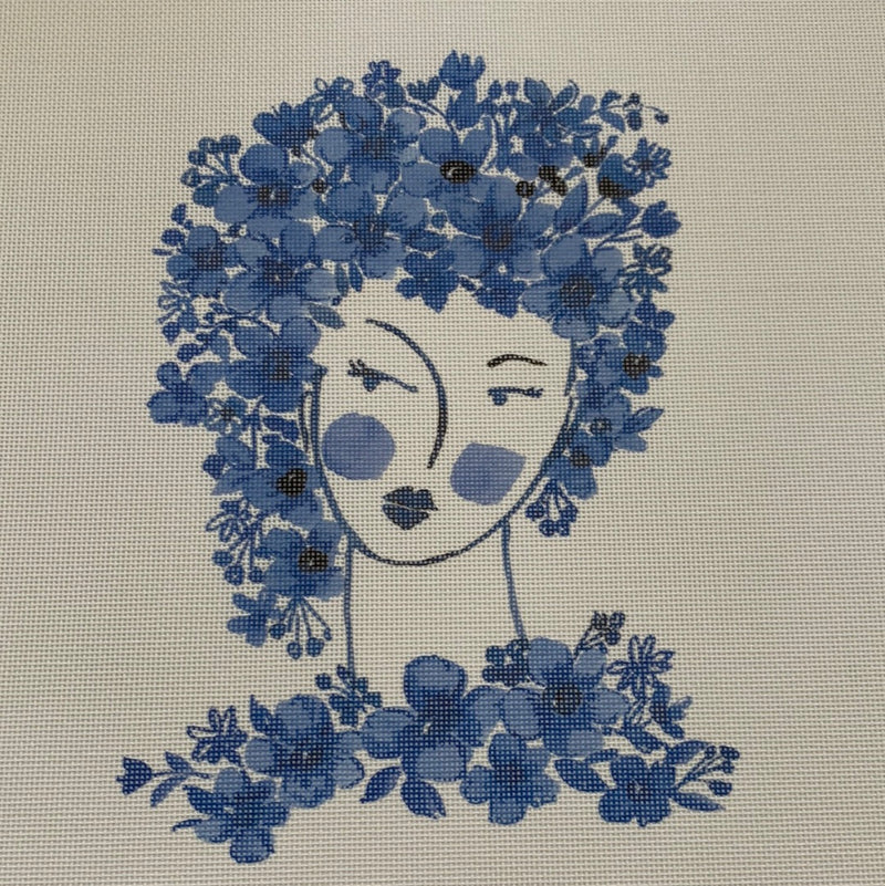 Head with Blue Flowers Around Neck