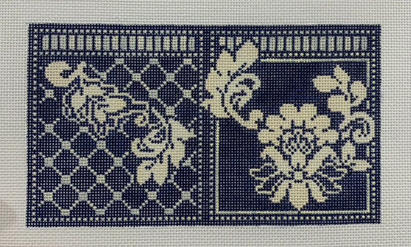 Navy & Ivory Damask Needle Case