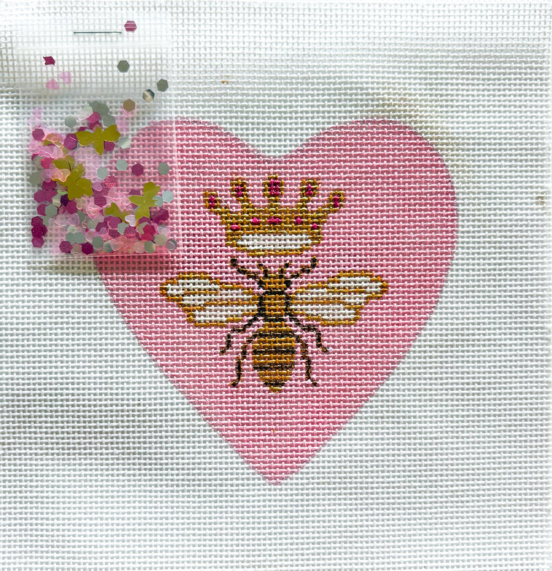 NEW - Kate Dickerson Heart Mini with Clear Dome & Confetti - Queen Bee - gold on pink