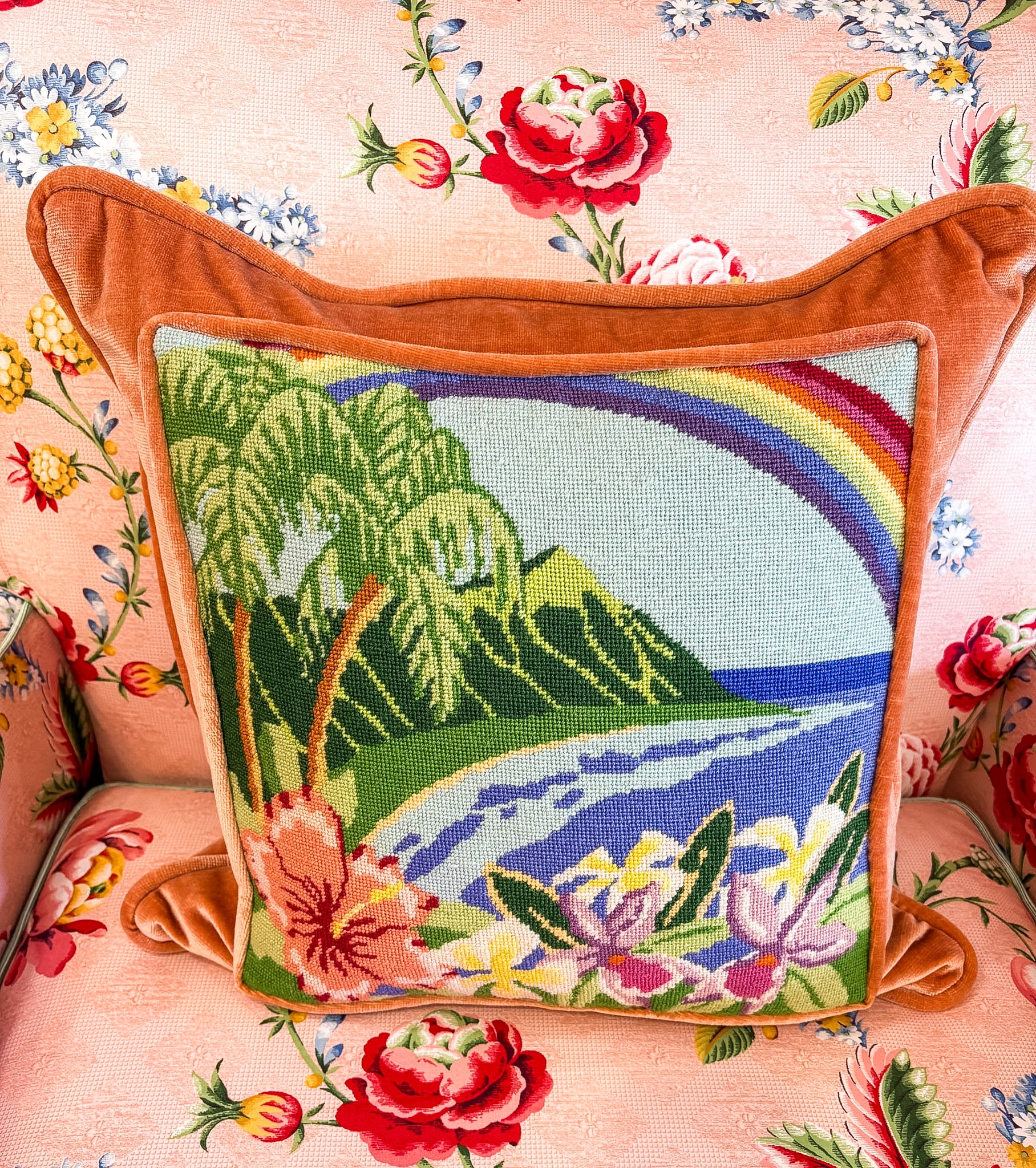 Farmland Scene Ikat Finished Pillow — Stitching Fox