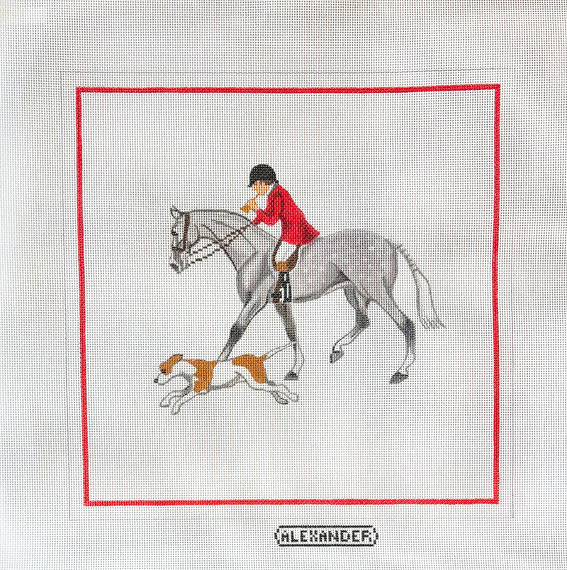 Huntsman with Hound and Grey Horse