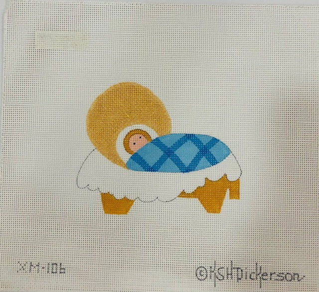 Christmas Ornament - Baby Jesus w/ Turquoise Quilt