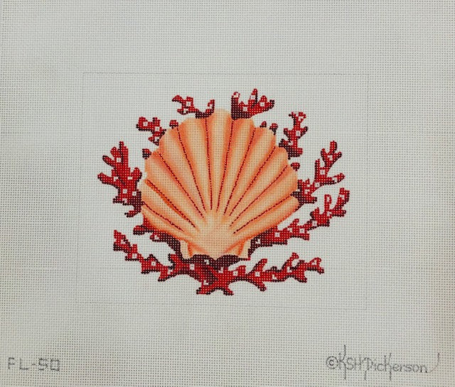 Scallop Shell w/ Coral