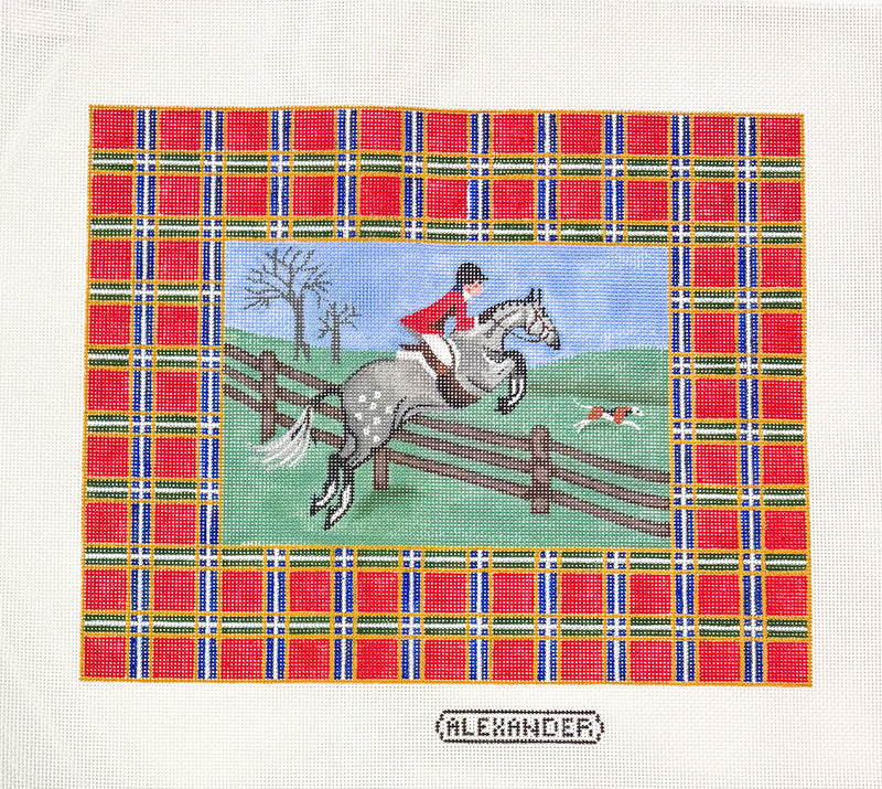 Hunter Over Fence with Plaid