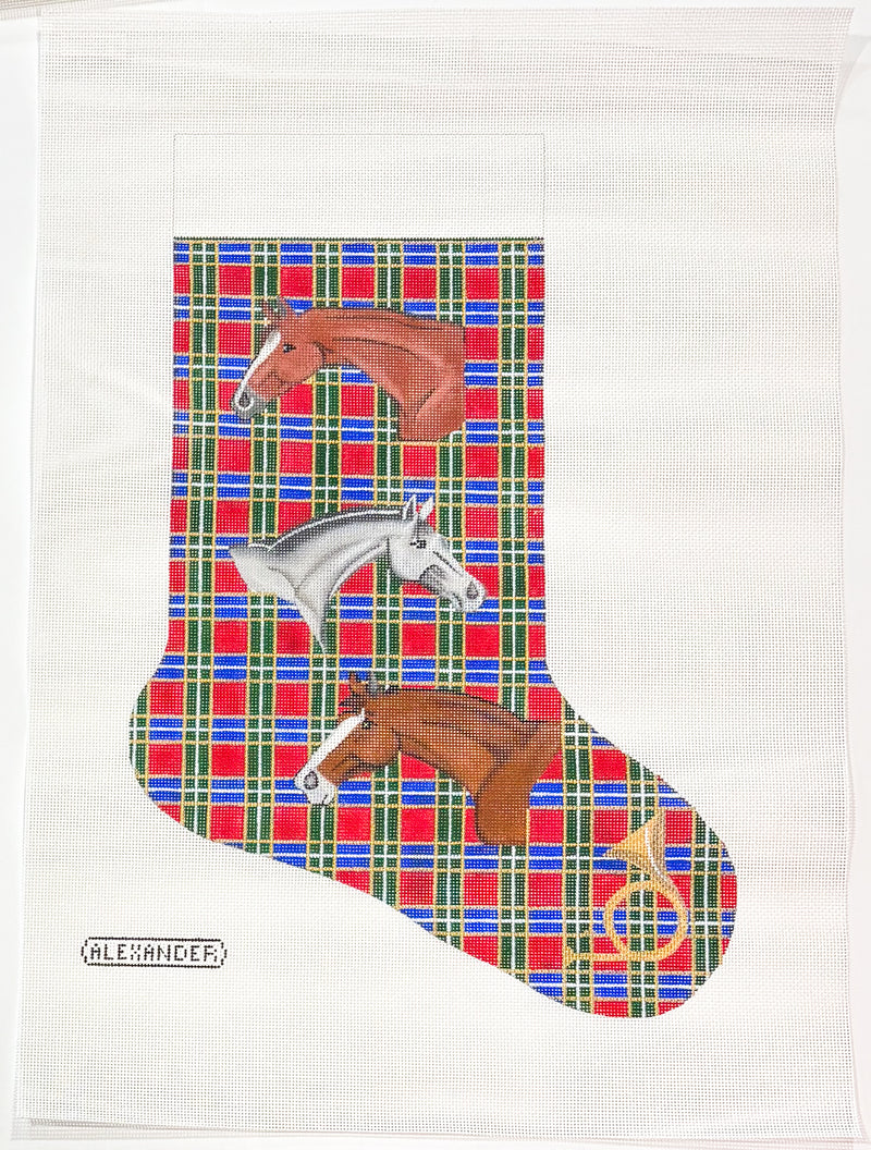 Christmas Stocking Horses Heads with Plaid