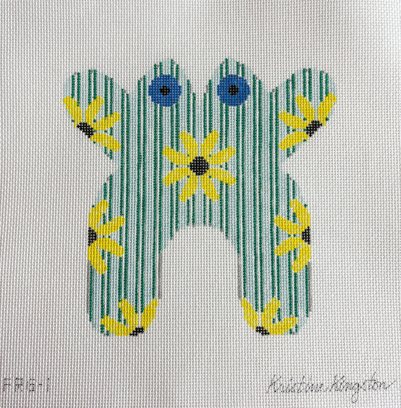 Frog - Black Eye Susan on Blue and Green Stripes