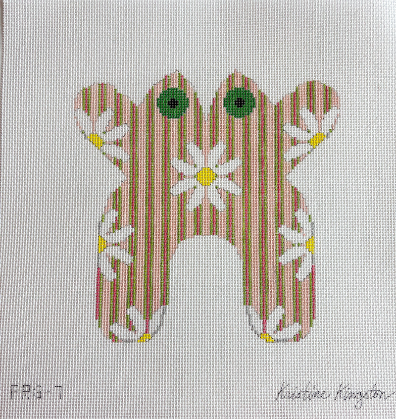 Frog - Daisy on Pink and Green Stripes
