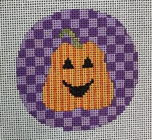 striped pumpkin on purple checks 18 m 3 in round