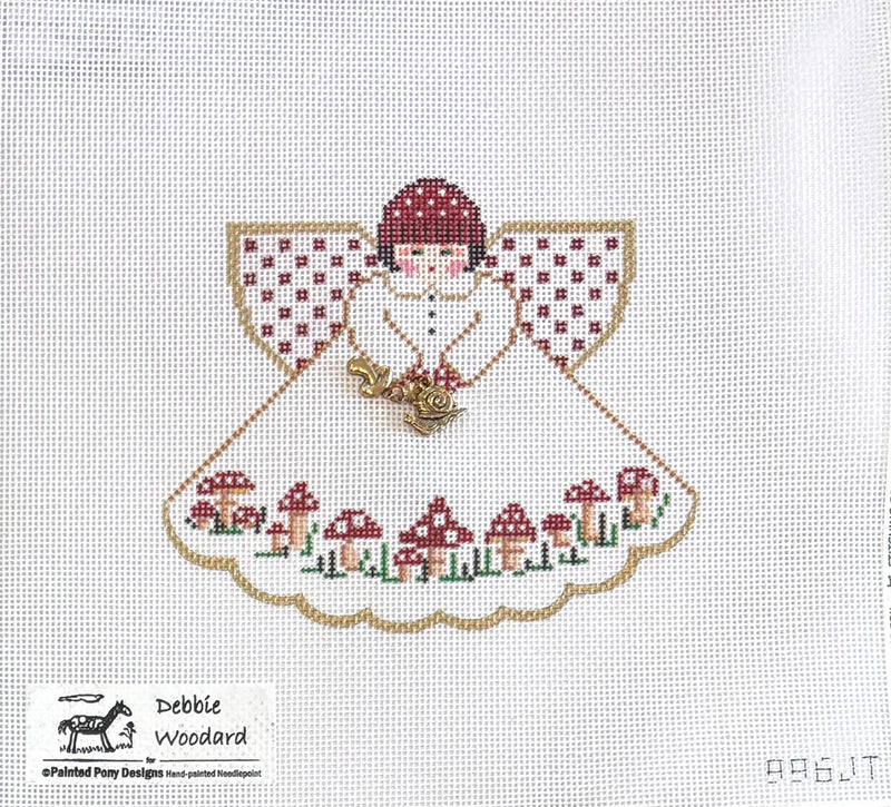 Angel with charms: Red & White Mushrooms (white)