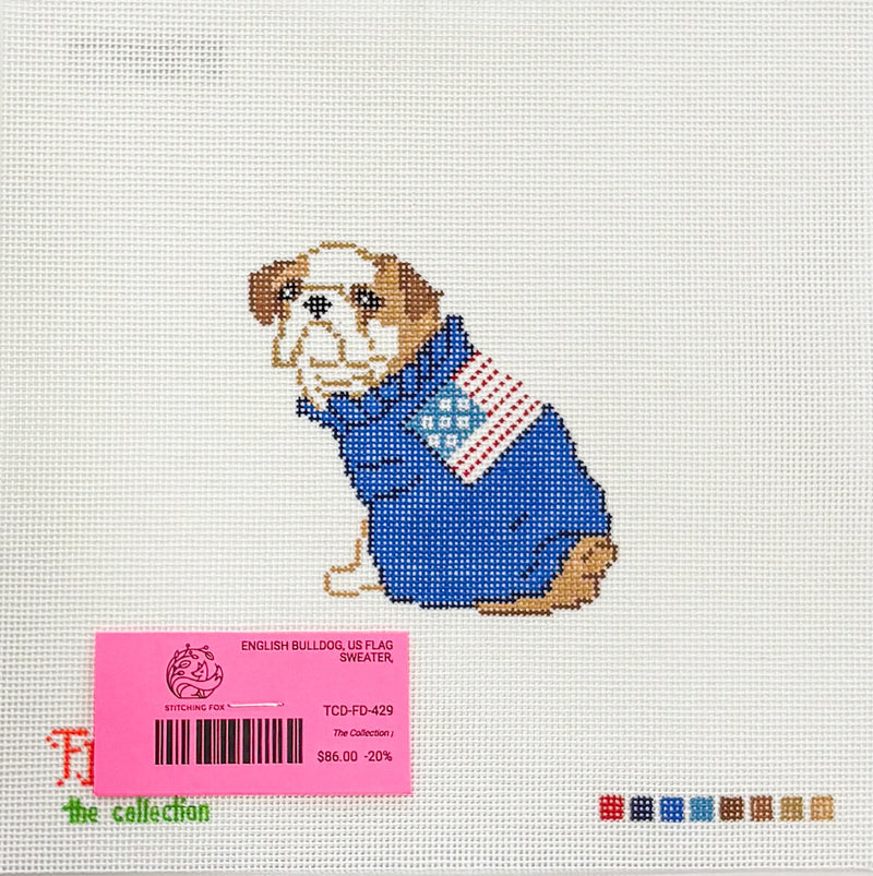 English Bulldog, US flag sweater,