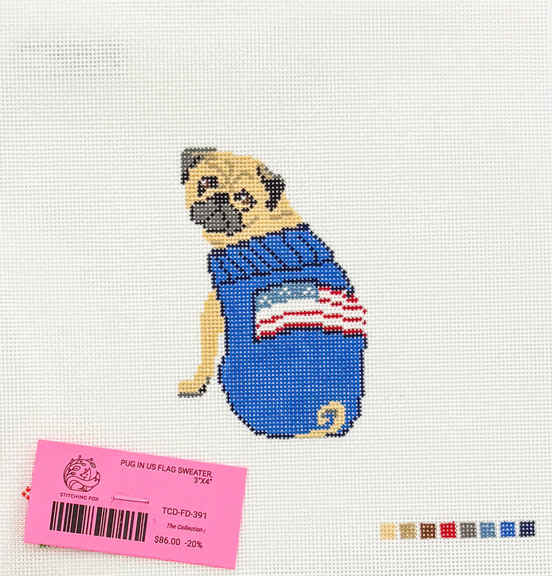 Pug in US flag sweater