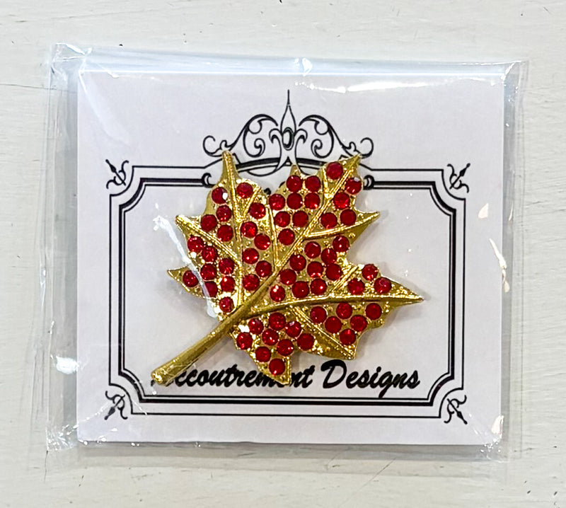 Maple Leaf Red Rhinestones Needleminder