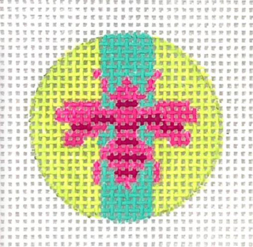 1.25" Round Insert · Hot Pink Bee – w/ turquoise stripe on soft lime