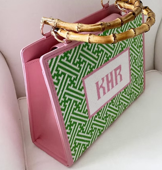 Rect. Chinoiserie Lattice w/ Monogram Space – pink and green