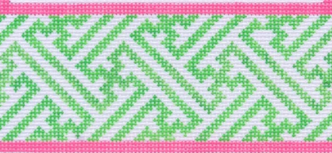 Insert – Chinoiserie lattice – lime & pink w/ raspberry monogram