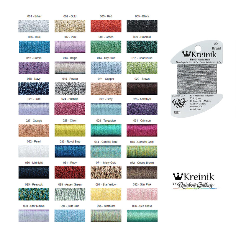 Kreinik Cards #8 Fine Braid (3503 - 9732)