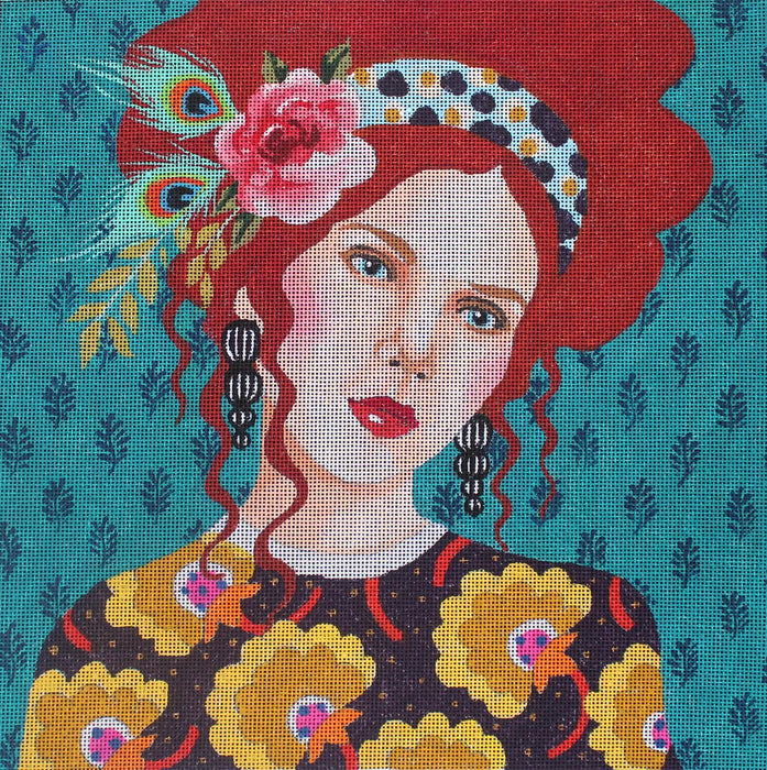 Lady with Turquoise Background
