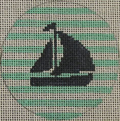 Sailboat on Stripe - Navy and Seafoam