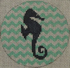 Seahorse on Chevron - Navy and Seafoam