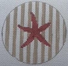 Starfish on Stripe - Red and Khaki