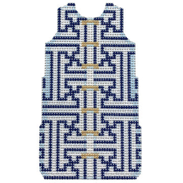 Blue & White Fretwork Mini Shift