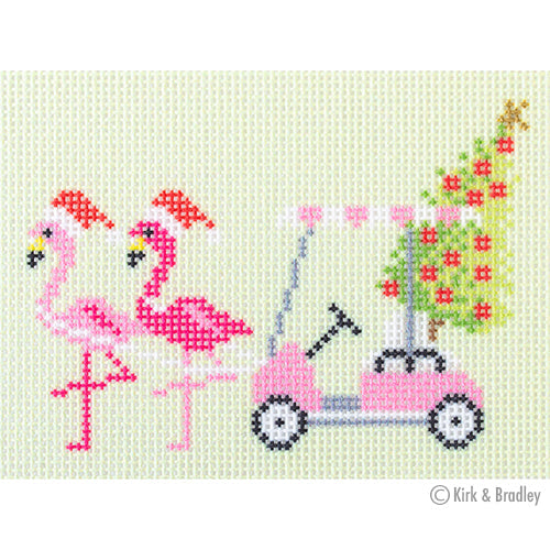 Palm Beach Christmas - Golf Cart with Flamingos