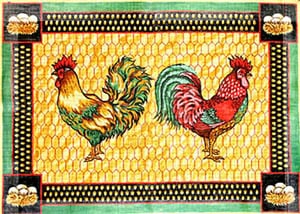 Roosters with Egg Border