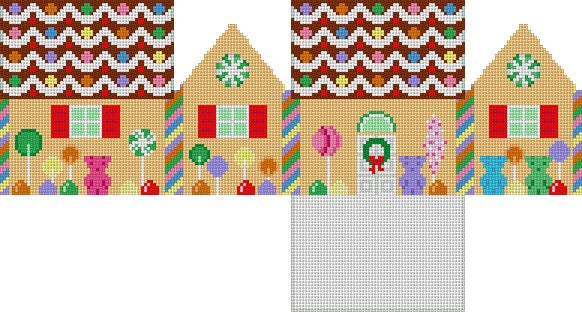 Rainbow Candy and Gummy Bears, 3D Gingerbread House - 18 mesh