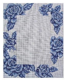 Blue Cabbage Rose Picture Frame (18 mesh)