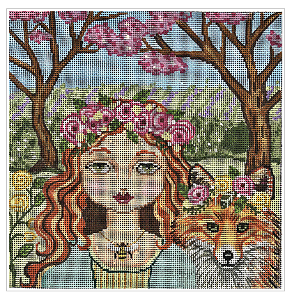 Spring Nature Girl with Fox