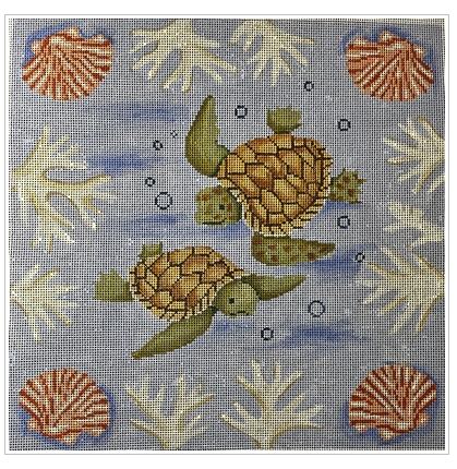 Sea Turtle with Shells and Coral Pillow