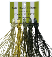 Silk Road Fibers straw silk color palette with four strands on a white background