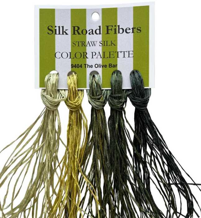 Silk Road Fibers straw silk color palette with four strands on a white background