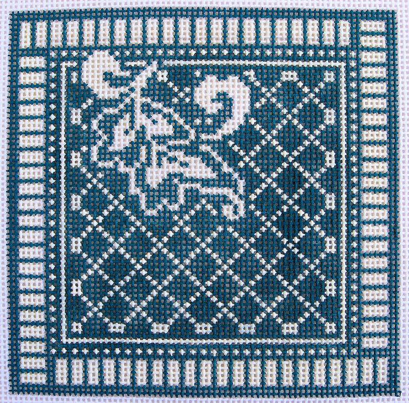 Karen's Teal Damask Coasters - 4 Total