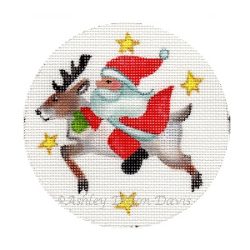 Santa Flying on Reindeer · 4" Round