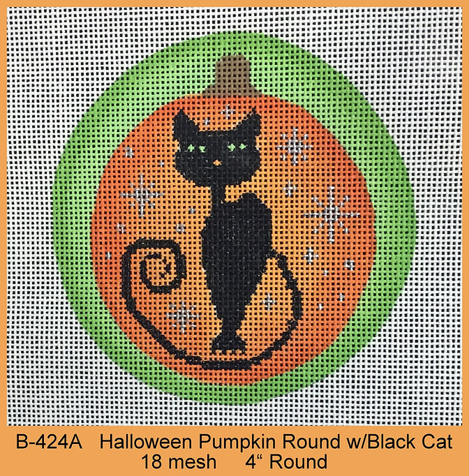 Halloween Pumpkin Round W/ Black Cat