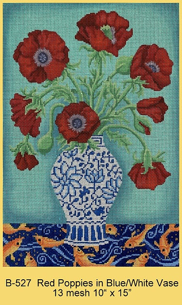 Red Poppies In Blue/White Vase 13 Mesh