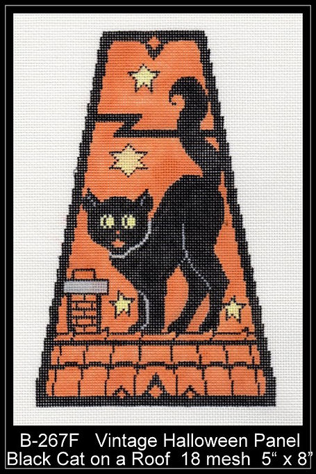 Vintage Halloween Panel - Black Cat On Rooftop