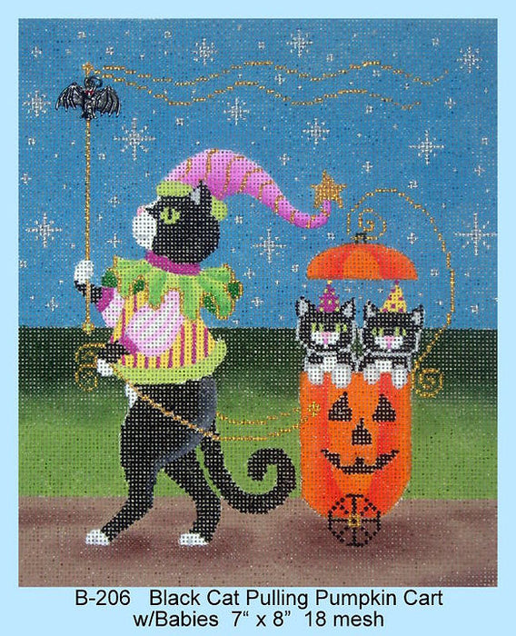 Black Cat Pulling Pumpkin Cart