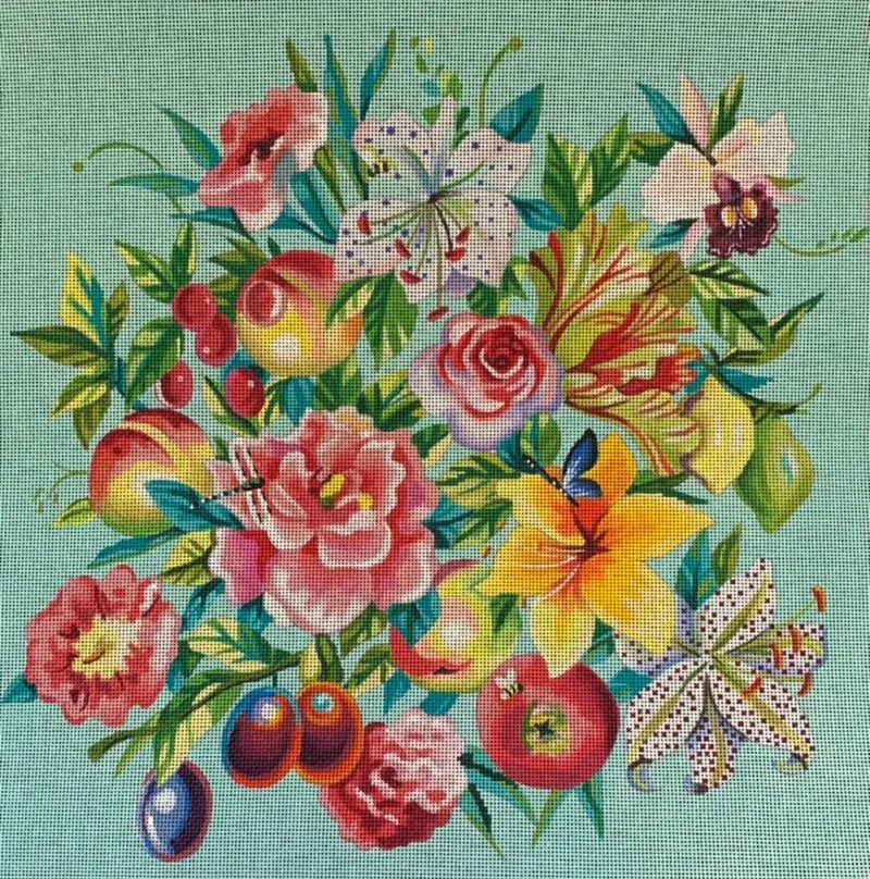 Large Floral Custom On Turquoise