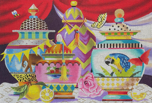 Urns With Lemons,Butterflies