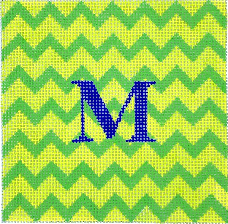 4” Square Insert – Zigzag – grass green on lime w/ blue letter