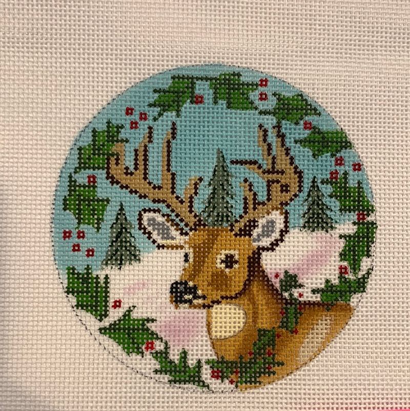 Christmas Deer and Holly Ornament