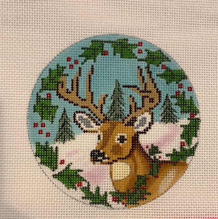 Christmas Deer and Holly Ornament