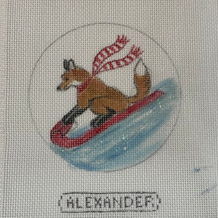Fox on Sled (Red and White Scarf)